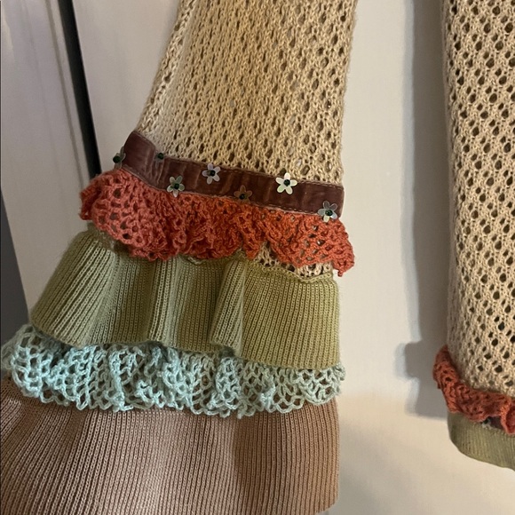 Women's Beige and Orange Open Knit Sweater - Picture 2 of 4